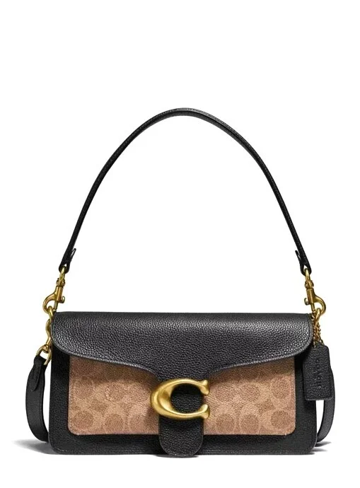 Coach Tabby Shoulder Bag 26 With Signature Canvas - Brass/Tan black