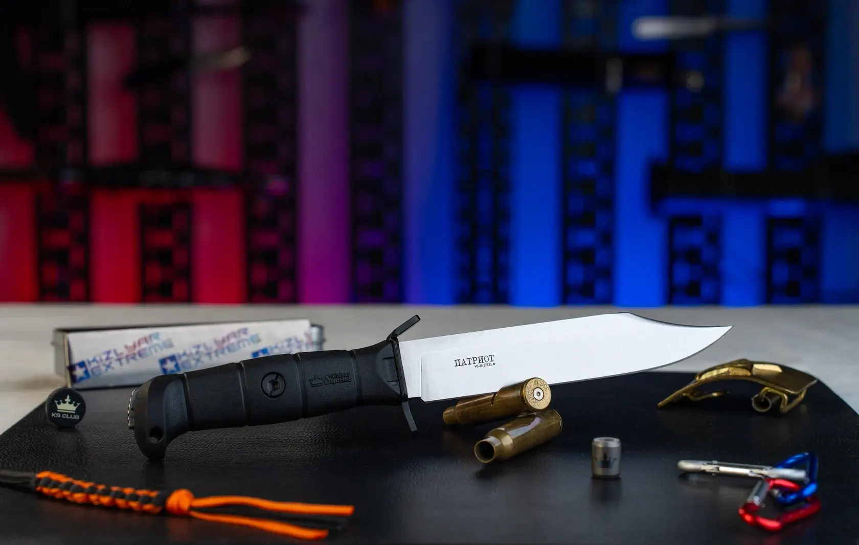 Нож Патриот VG-10 Cryo StoneWash Kizlyar Supreme с чёрной рукоятью и гардой