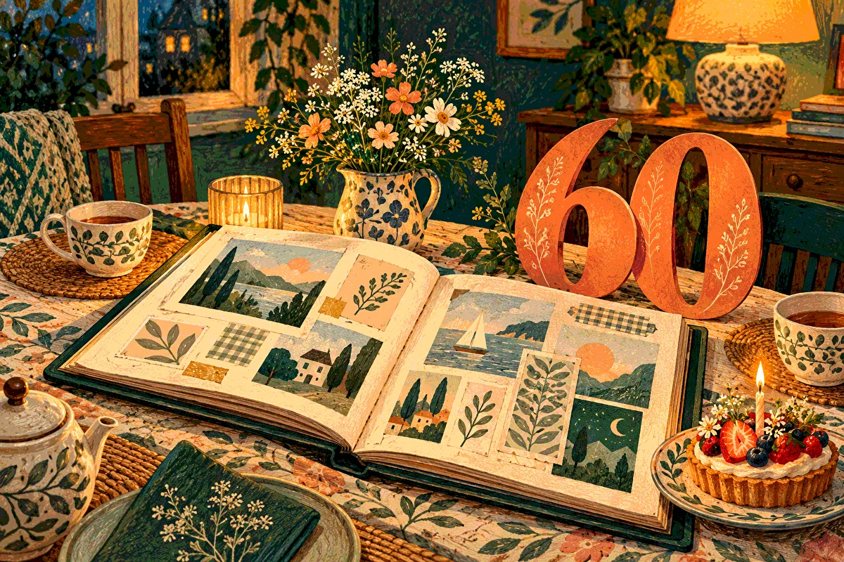 Юбилей 60 лет: спокойный сценарий и семейные игры — иллюстрация домашнего праздника