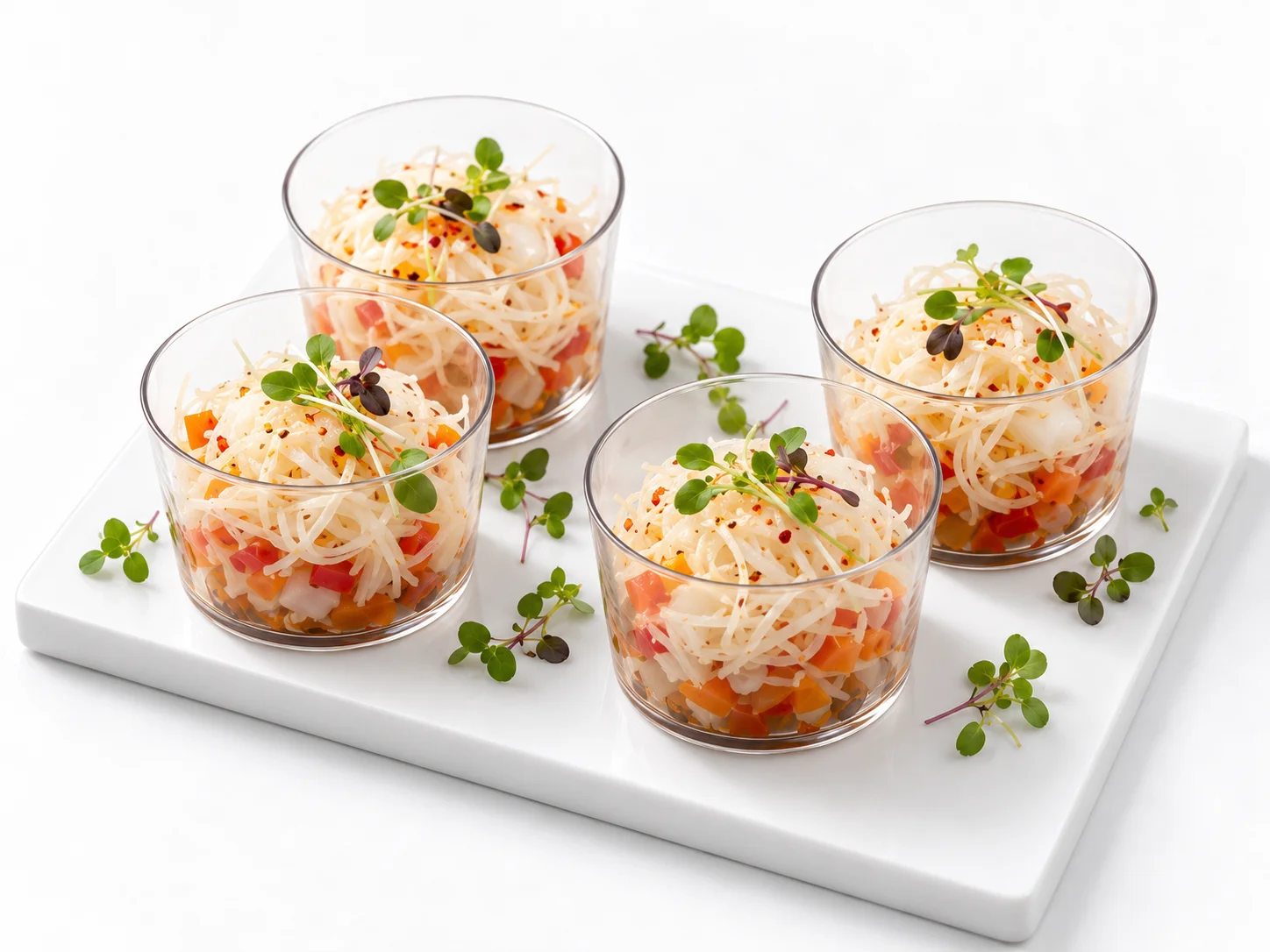 Мини-салат с куриной грудкой горячего копчения, томатами и морковью