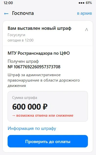 Новый штраф на Госуслугах