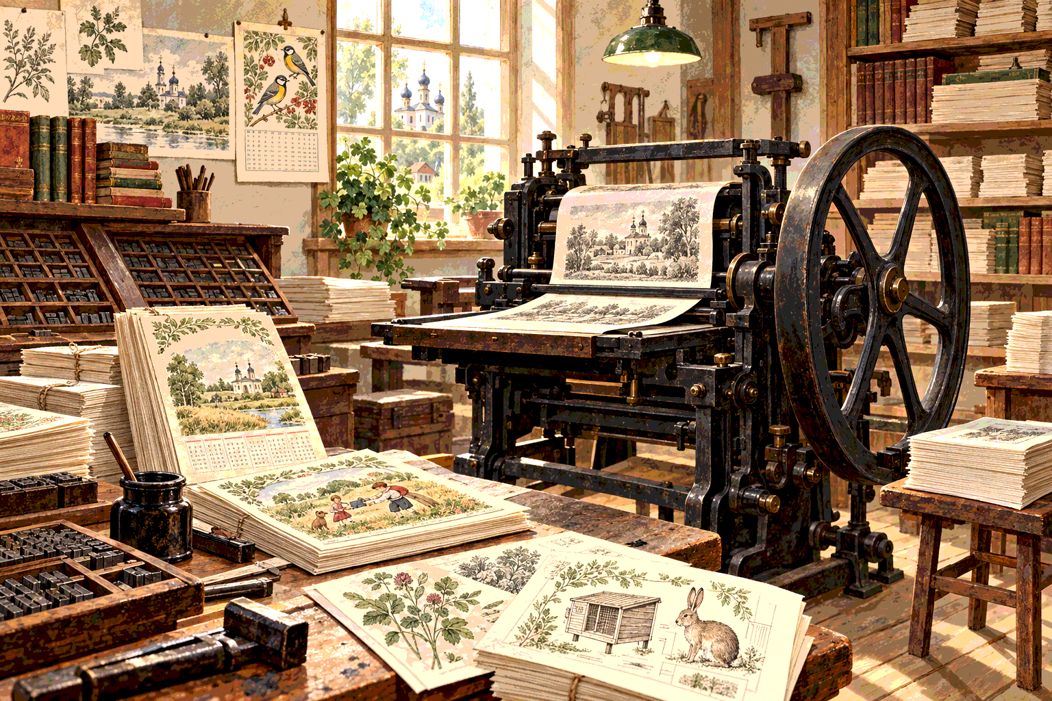 Старинная типография, книги и календари