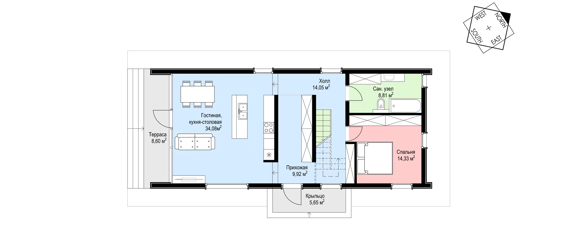 Wood House 130, двухэтажный деревянный дом из ангарской сосны на участке  6,3 соток