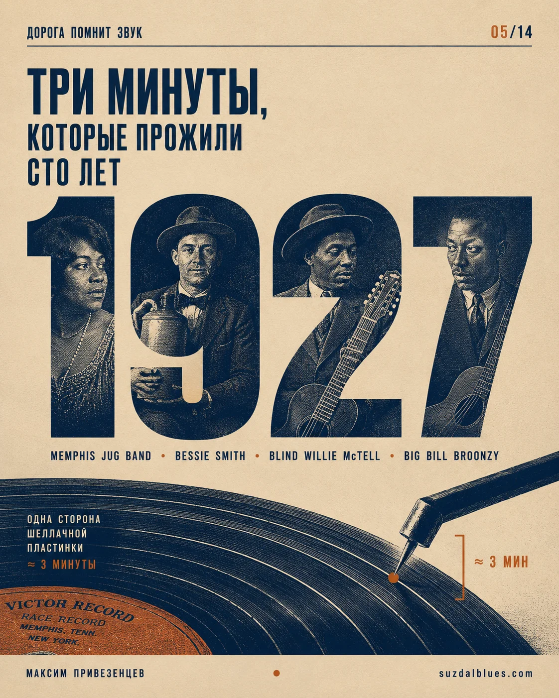 Три минуты, которые прожили сто лет — обложка статьи: 1927, Memphis Jug Band, Bessie Smith, Blind Willie McTell, Big Bill Broonzy