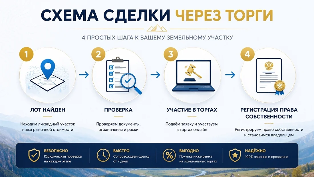 Схема сделки через торги: четыре шага к участку в собственность