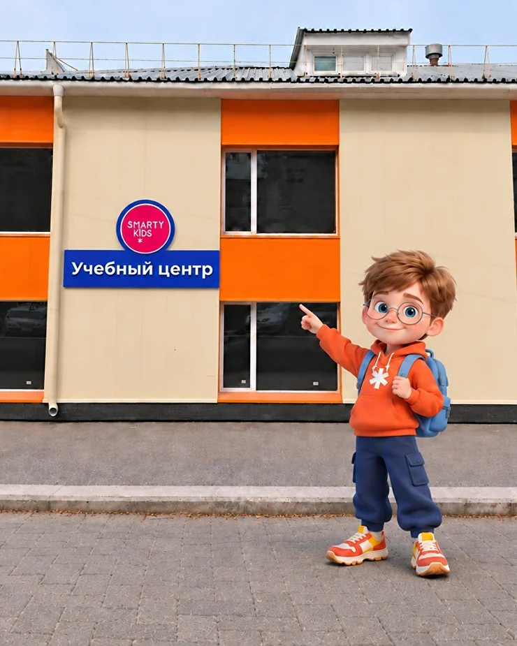 Новый центр SmartyKids на улице Котовского, 17 в Томске — вывеска «Учебный центр» и Смартик у входа