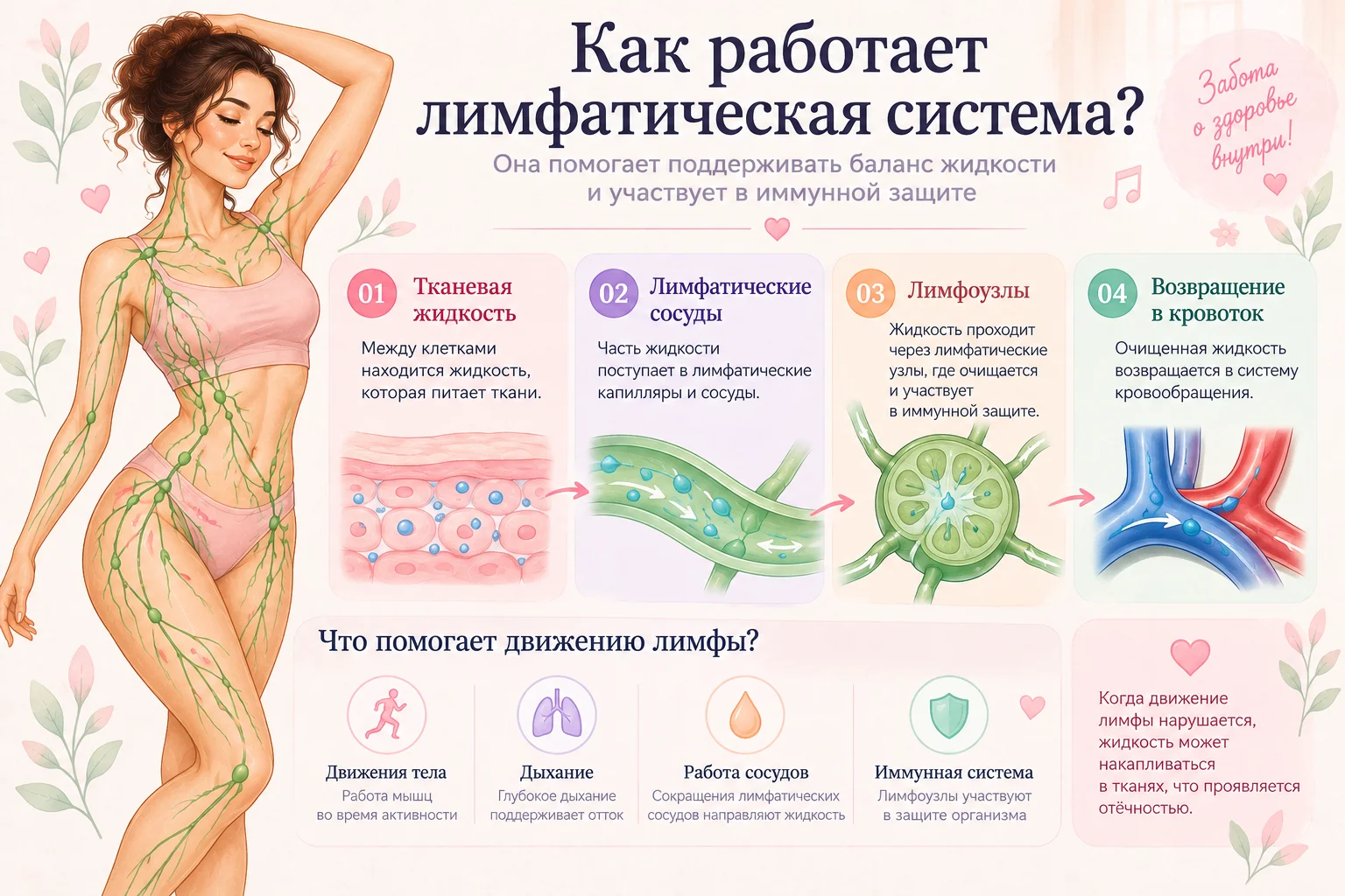 Как работает лимфатическая система и что поддерживает движение лимфы.