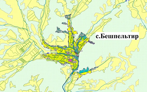 Схема села Бешпельтир и окрестностей