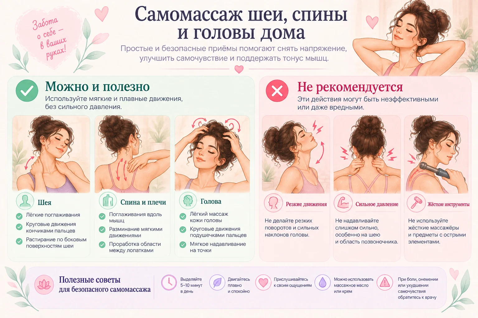 Самомассаж дома: допустимые и нежелательные действия.