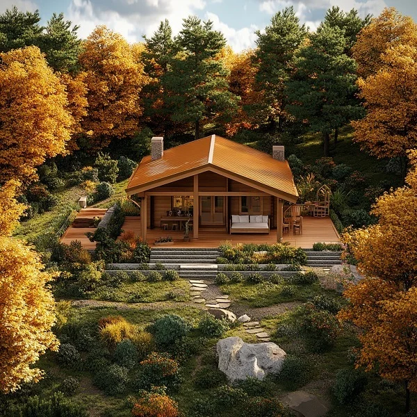 Баня Honki10 6Х8 с широкой террасой