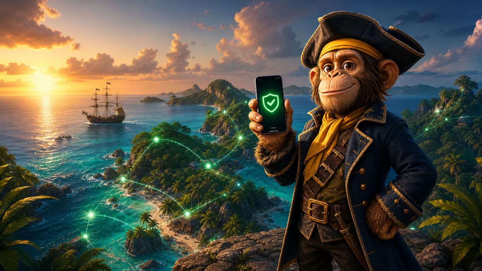 Пиратская обезьяна Monkey Island VPN на острове с защищённым подключением
