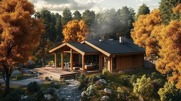 Баня фахверк Honki2 9Х14 с BBQ и спальней