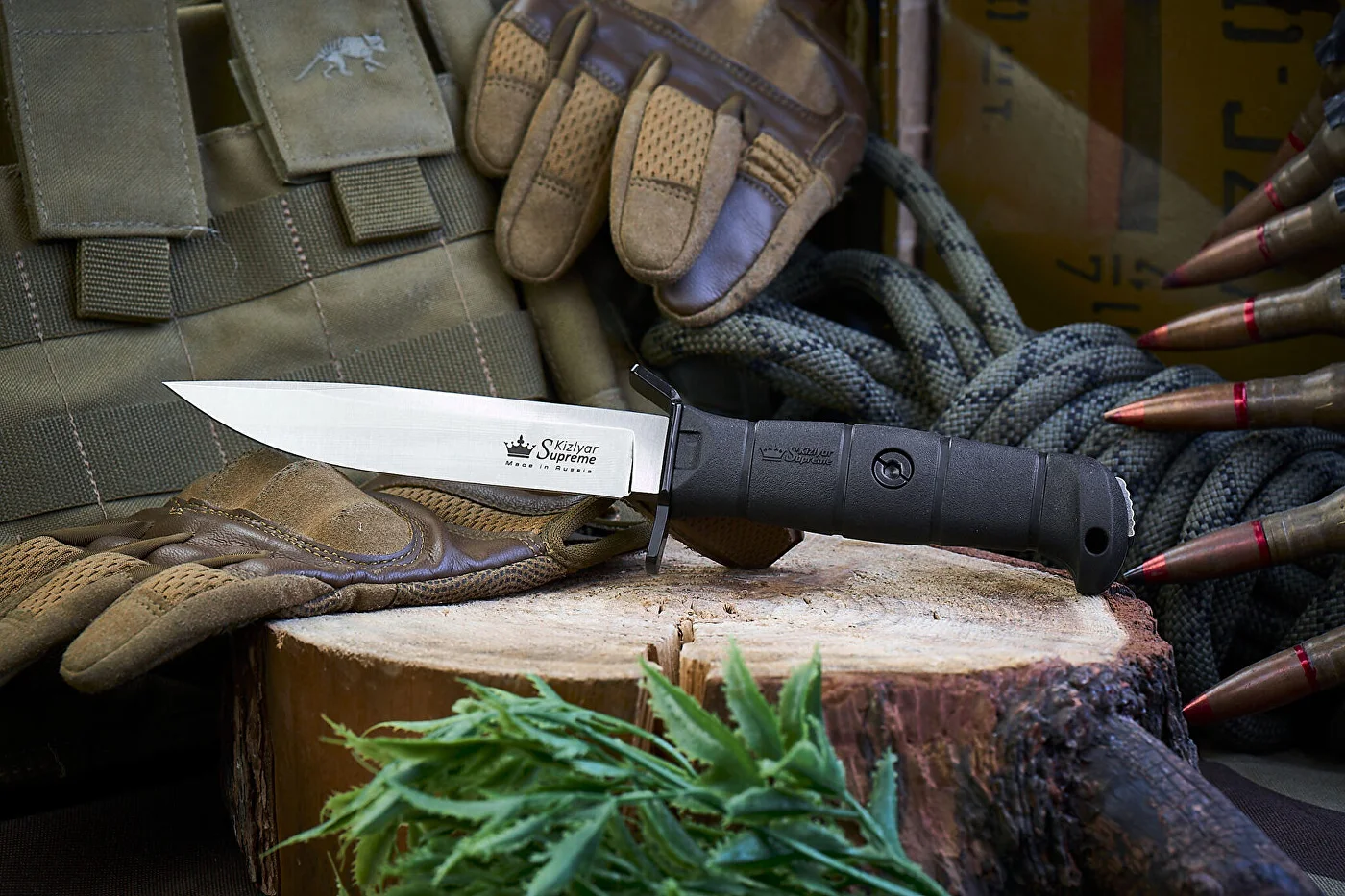 Kizlyar Supreme Combat compact tactical fixed blade shown full length