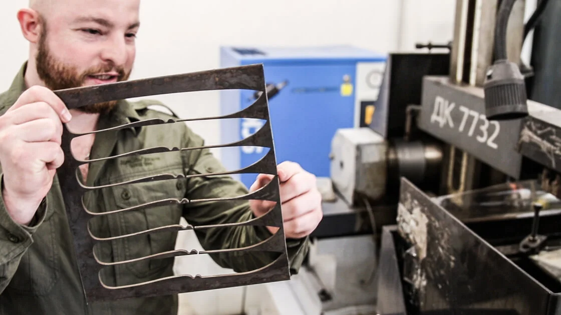 Blade blanks after precision cutting at the Kizlyar Supreme factory