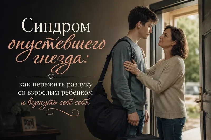 Женщина стоит у окна в пустой комнате, символизируя синдром опустевшего гнезда, сепарацию взрослого ребенка и поиск новых смыслов