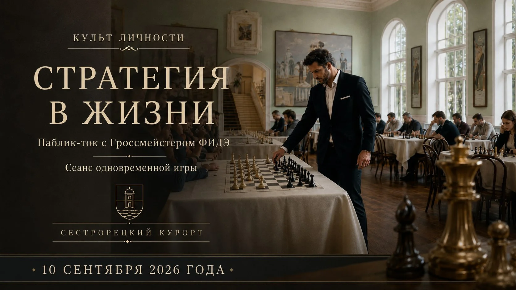 Стратегия в жизни – паблик-ток с гроссмейстером ФИДЭ и сеанс одновременной игры. Сестрорецкий курорт, 10 сентября 2026