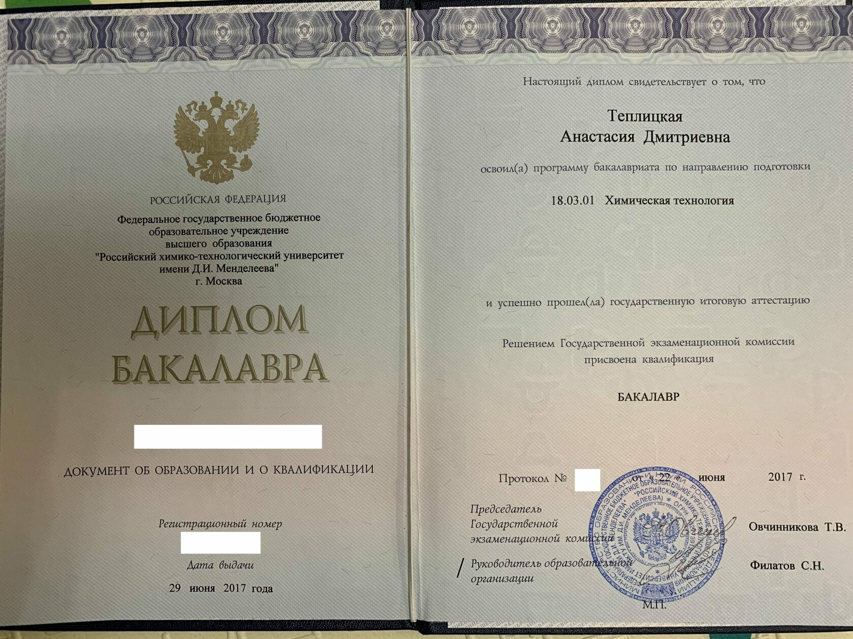Диплом бакалавра по химической технологии