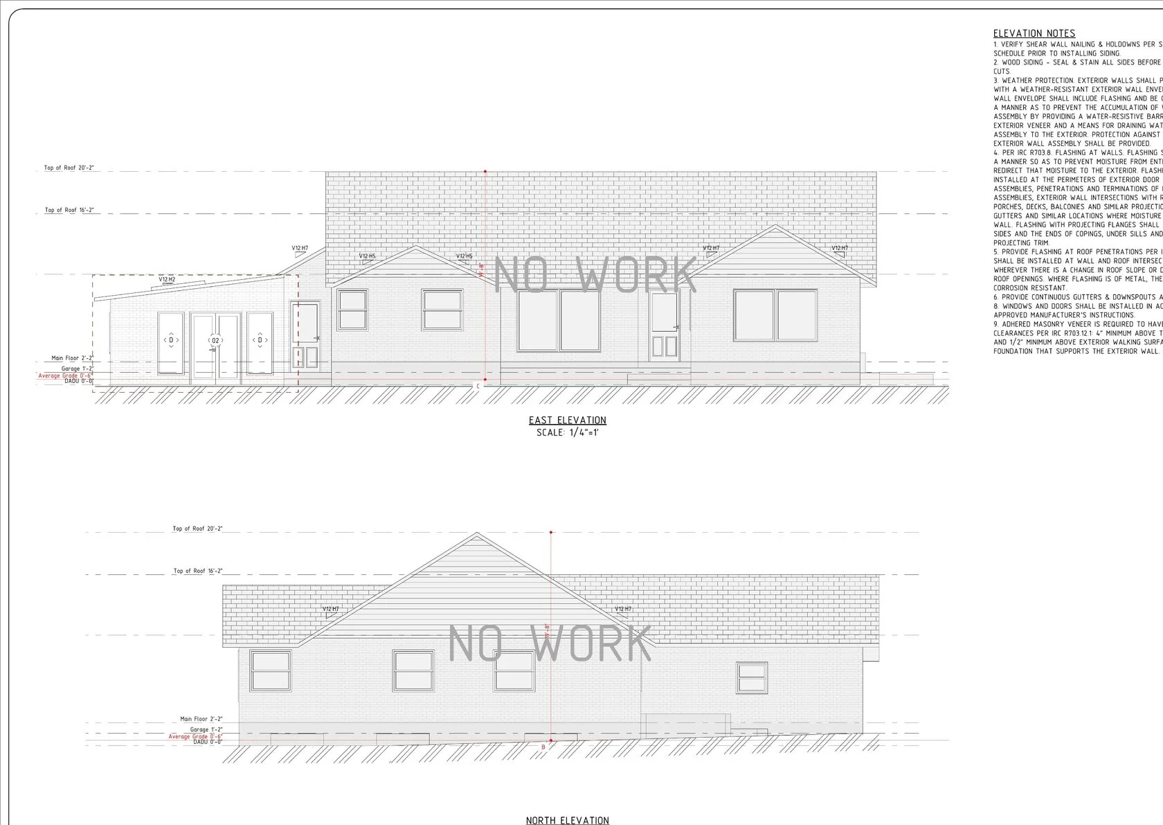 East and north elevations ADU addition View Ridge Seattle — existing home with new addition profile