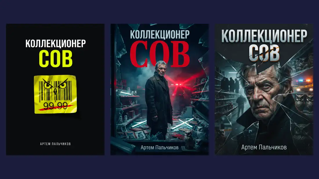 Готовые варианты обложки книги с названием и именем автора в интерфейсе онлайн-генератора Метранпаж