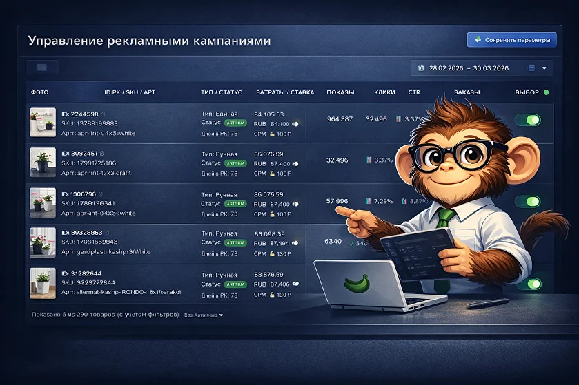 Экран управления рекламой ecommonkey