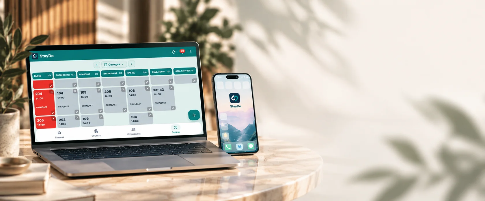 StayDo на ноутбуке и на телефоне