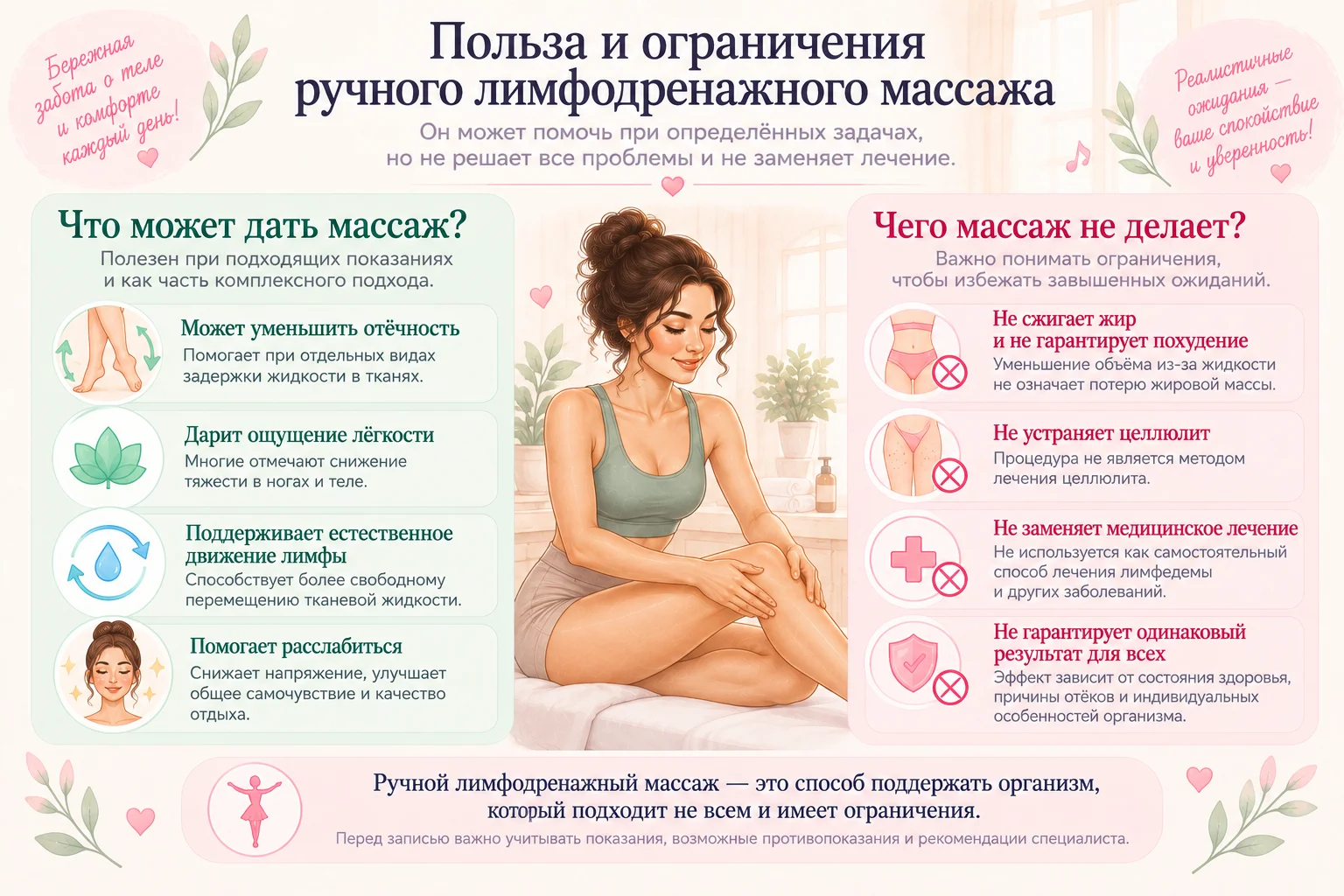 Возможные эффекты и ограничения ручного лимфодренажа.