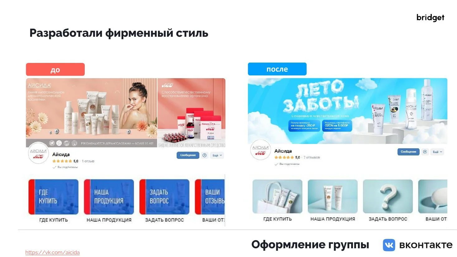 Оформление сообщества Айсида до и после