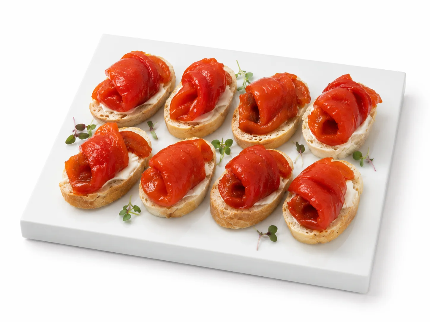 Кростини с творожным сыром и печёным перцем
