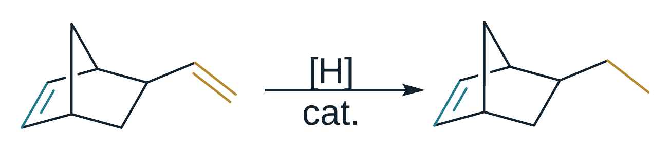 Hydrogenation of 5-vinyl-2-norbornene to 5-ethyl-2-norbornene