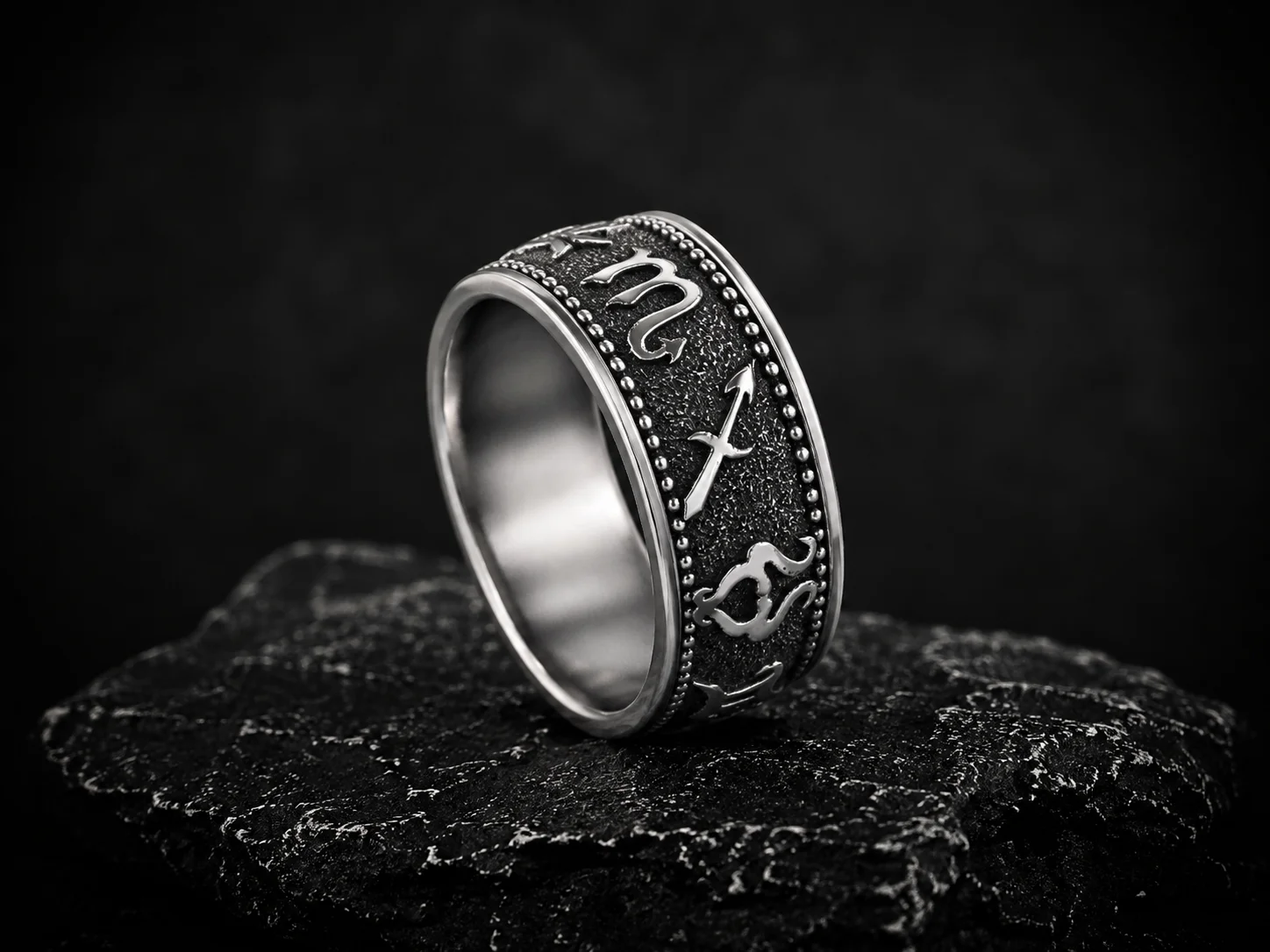 Серебряное кольцо со знаками зодиака