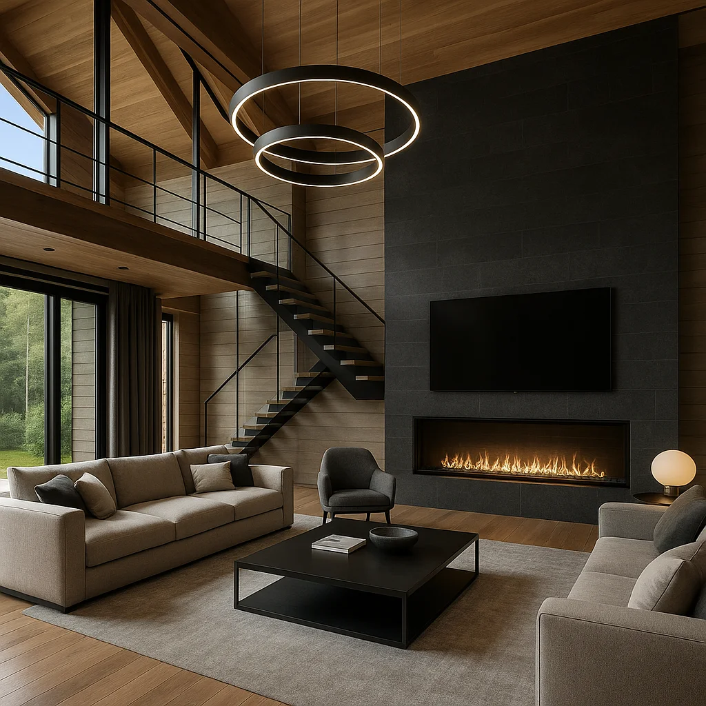 Современный дом-шале 260 м² с панорамным остеклением и бассейном в лесу