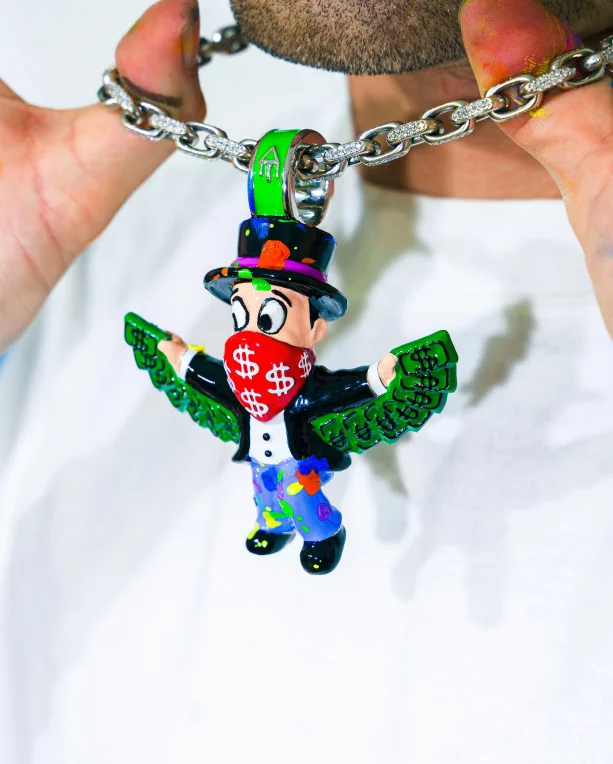 FLY ME TO THE MOON LARGE PENDANT WITH HAND PAINTED BOX ALEC MONOPOLY