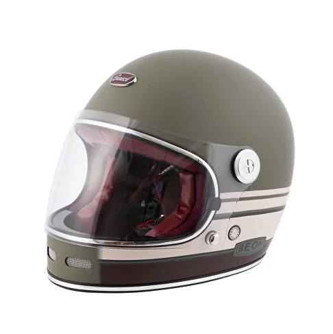 Мотошлем-интеграл BEON Vintage F1 Army Green/brown — примерка на Лиговском, 50Ф