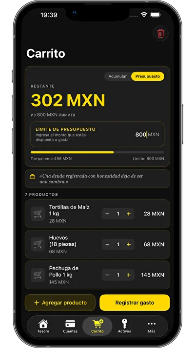 Vavilon Finance Carrito de Compras — modo Presupuesto