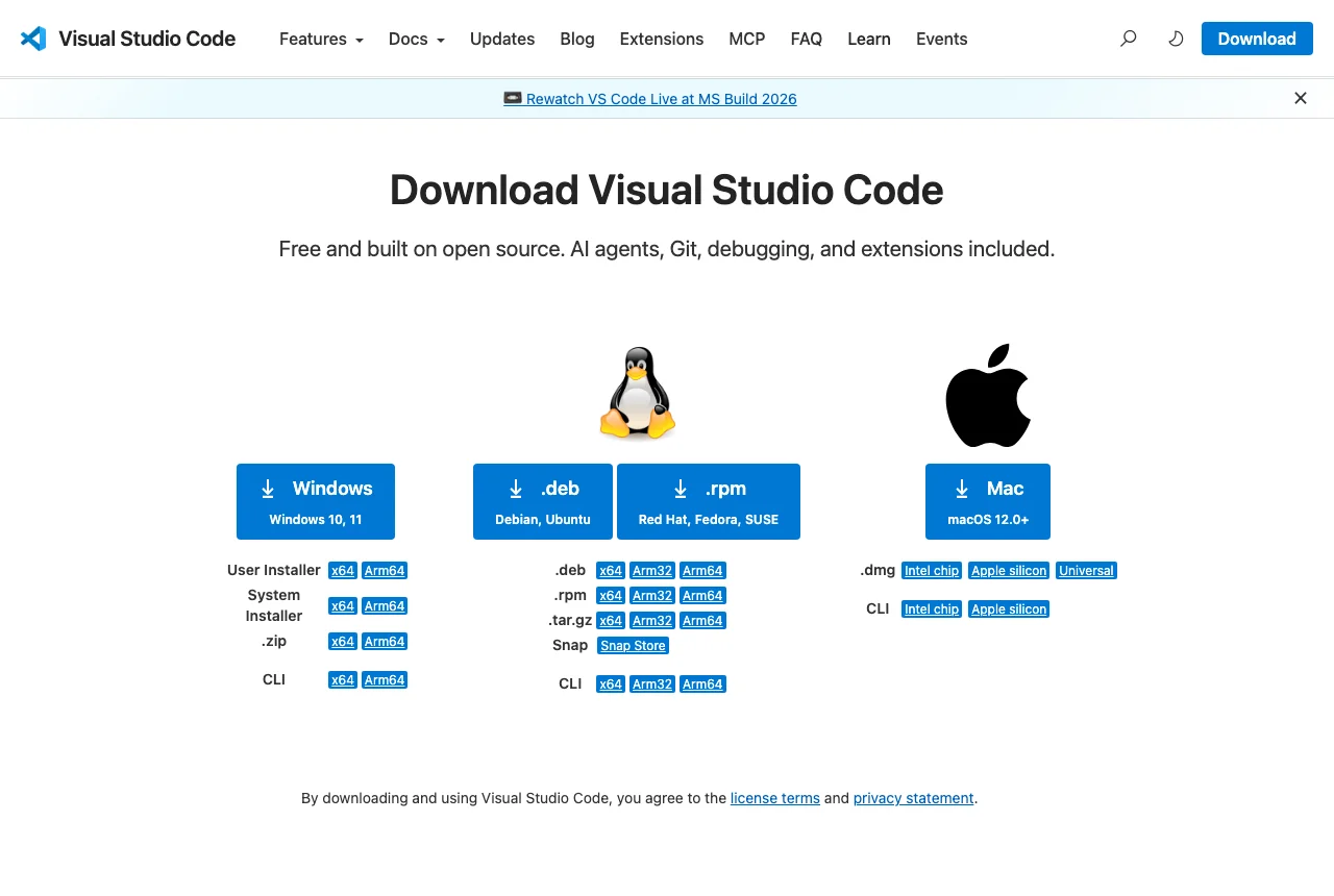 Страница скачивания VS Code