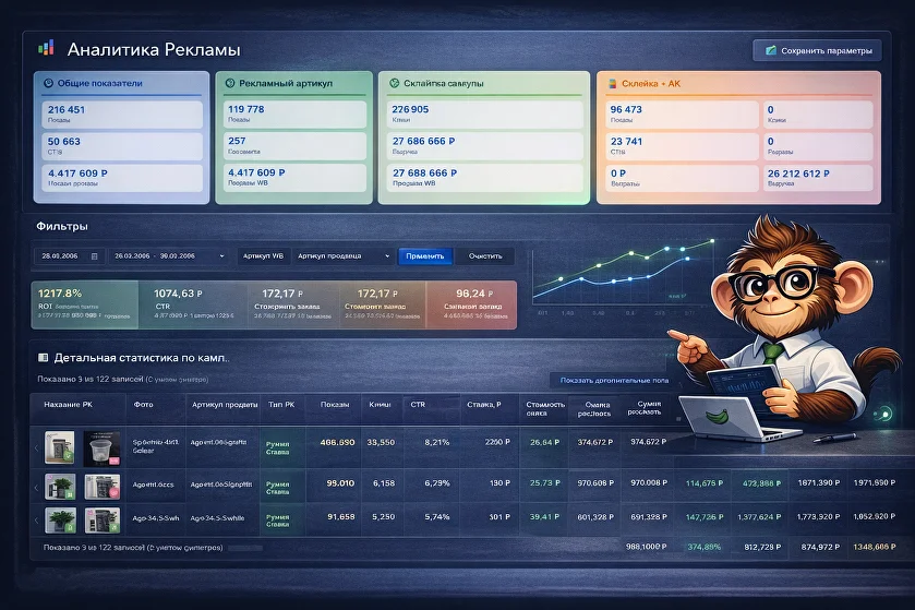 Экран аналитики рекламы ecommonkey