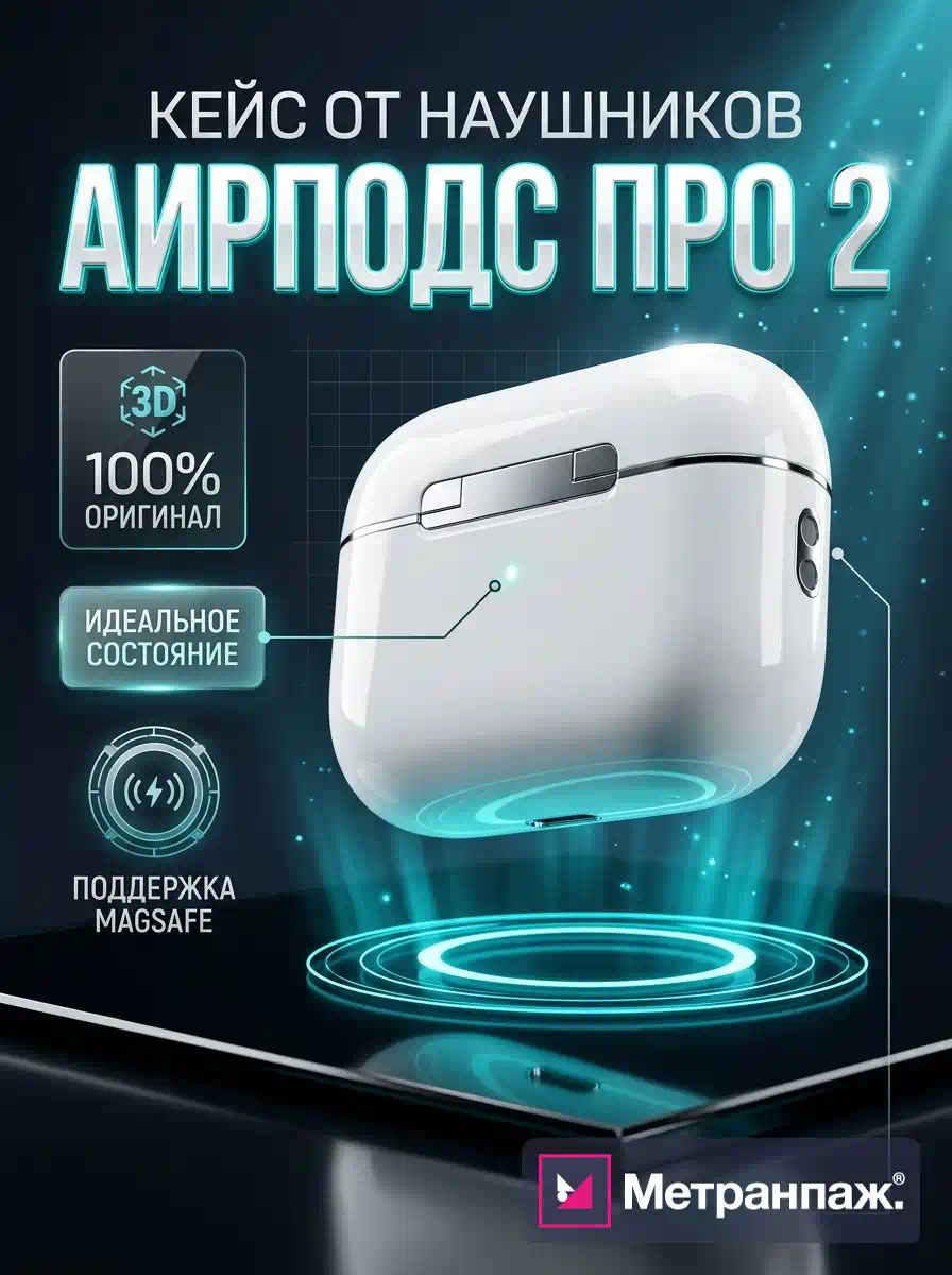 Карточка товара для маркетплейса: беспроводные наушники с зарядным кейсом — дизайн карточки с инфографикой о времени работы и подключении, создан в Метранпаже