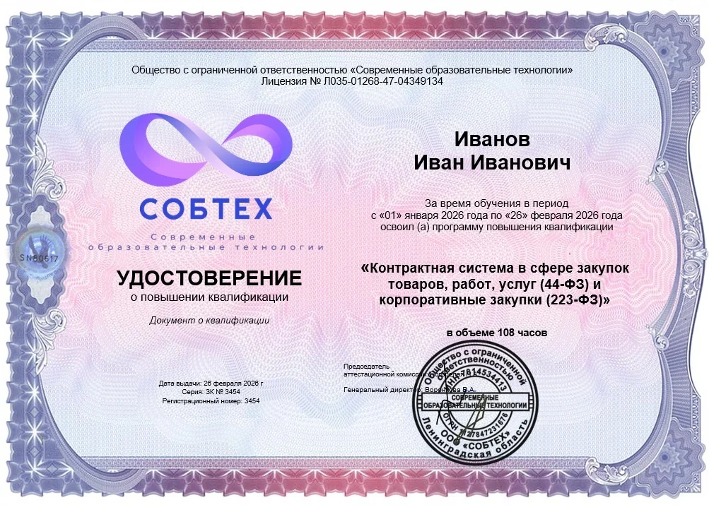 Удостоверение о повышении квалификации