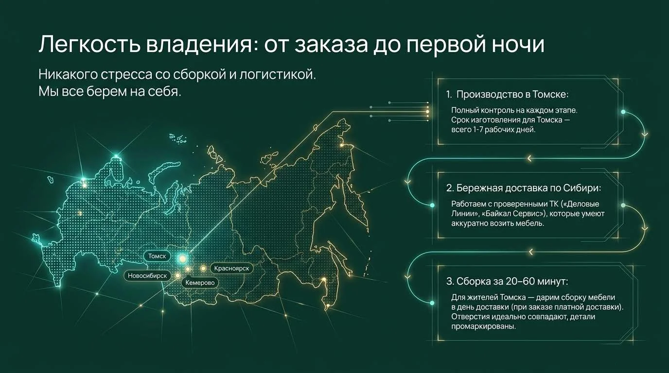 Доставка кроватей на заказ из Томска по Сибири и другим регионам