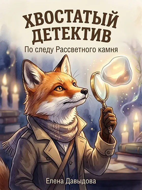 Обложка детской книги «Хвостатый детектив», созданная нейросетью в Метранпаже