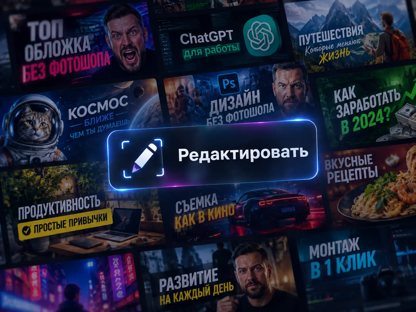 Скриншот интерфейса Метранпаж — редактирование дизайна и текста готовой обложки для видео
