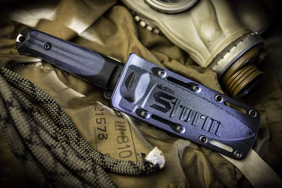 Black Sturm sheath displayed on field equipment