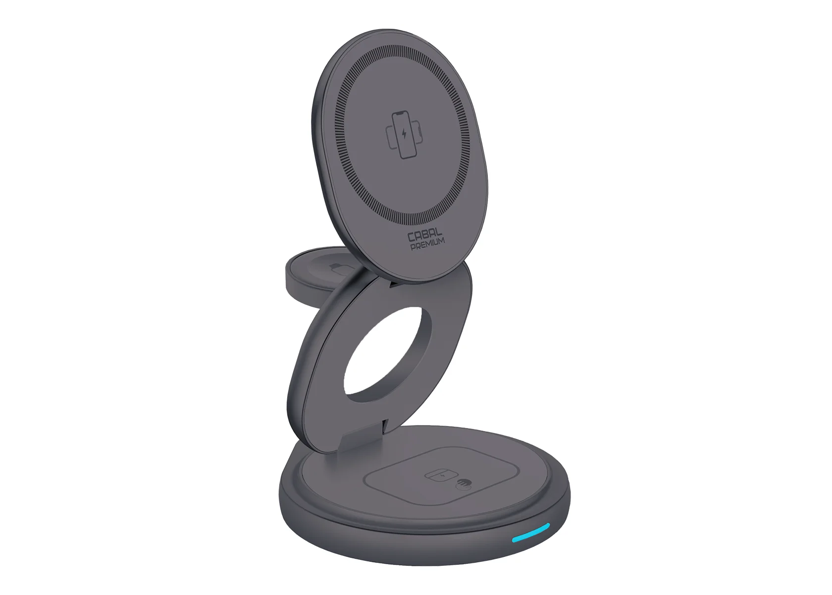 Беспроводная зарядная станция Cabal Premium CP-MWC-153 3 в 1 — вид спереди на светлом фоне