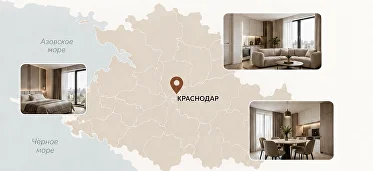 Иллюстрации интерьеров: спальня, гостиная с панорамным остеклением и кухня