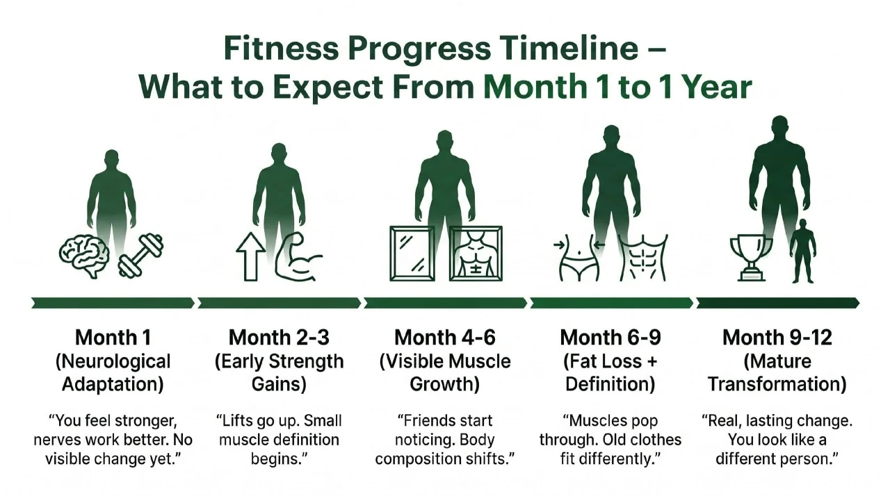 fitness plateau progression chart strength training overload muscle growth timeline