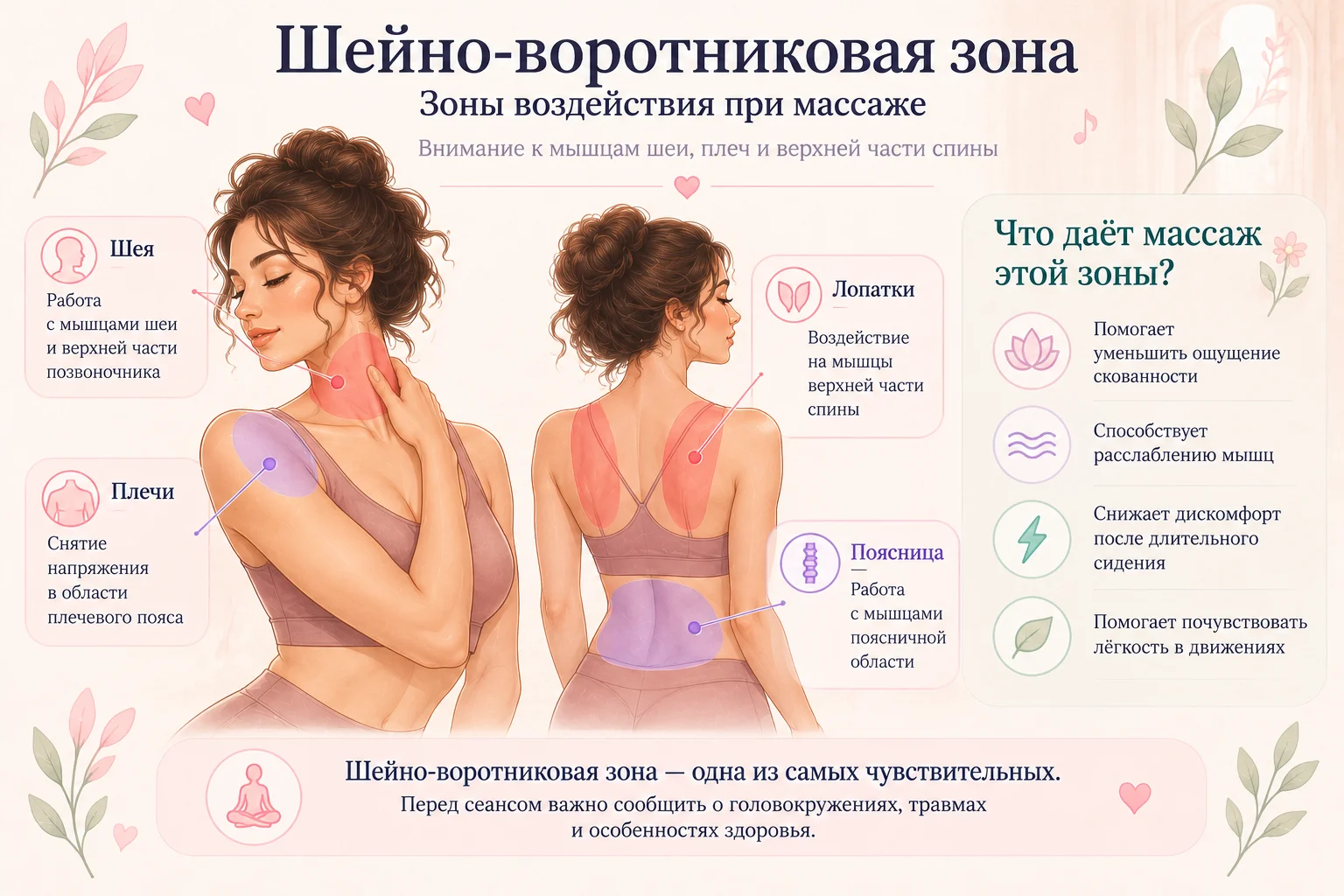 Шейно-воротниковая зона: расположение участков и особенности массажа.