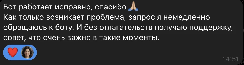 Отзыв: бот работает исправно, отвечает без промедления