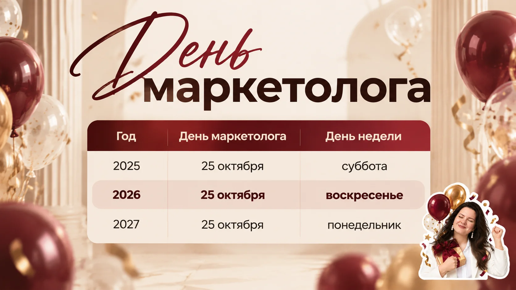 Когда День маркетолога в 2026 году - 25 октября, воскресенье