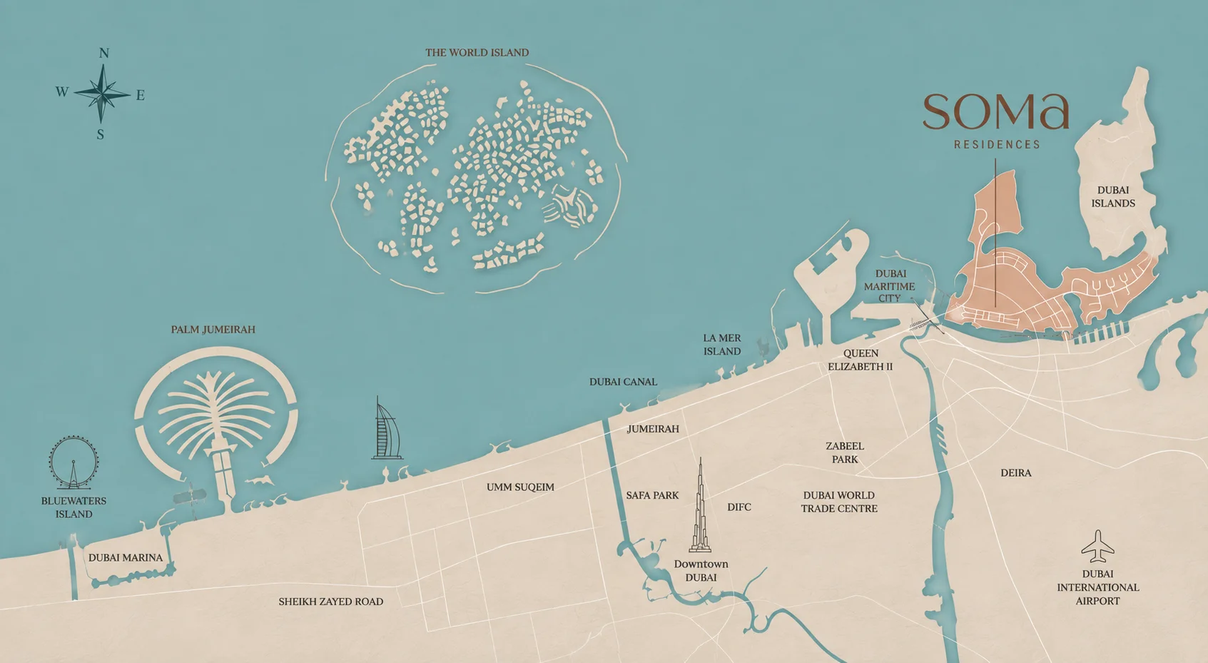 Расположение SOMA Residences на Dubai Islands