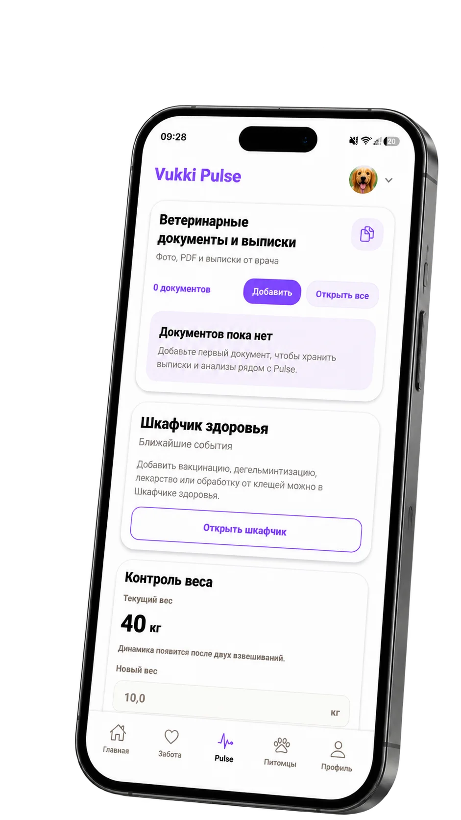 Экран документов и здоровья в Vukki Pulse